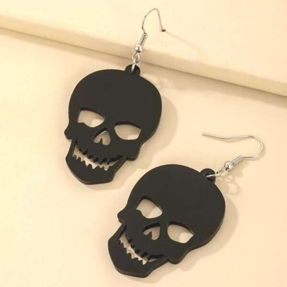 Black Skeleton Earrings Skull Earrings Black Dangle Earrings 2.5 X 1.5 Huge Punk - Picture 1 of 3